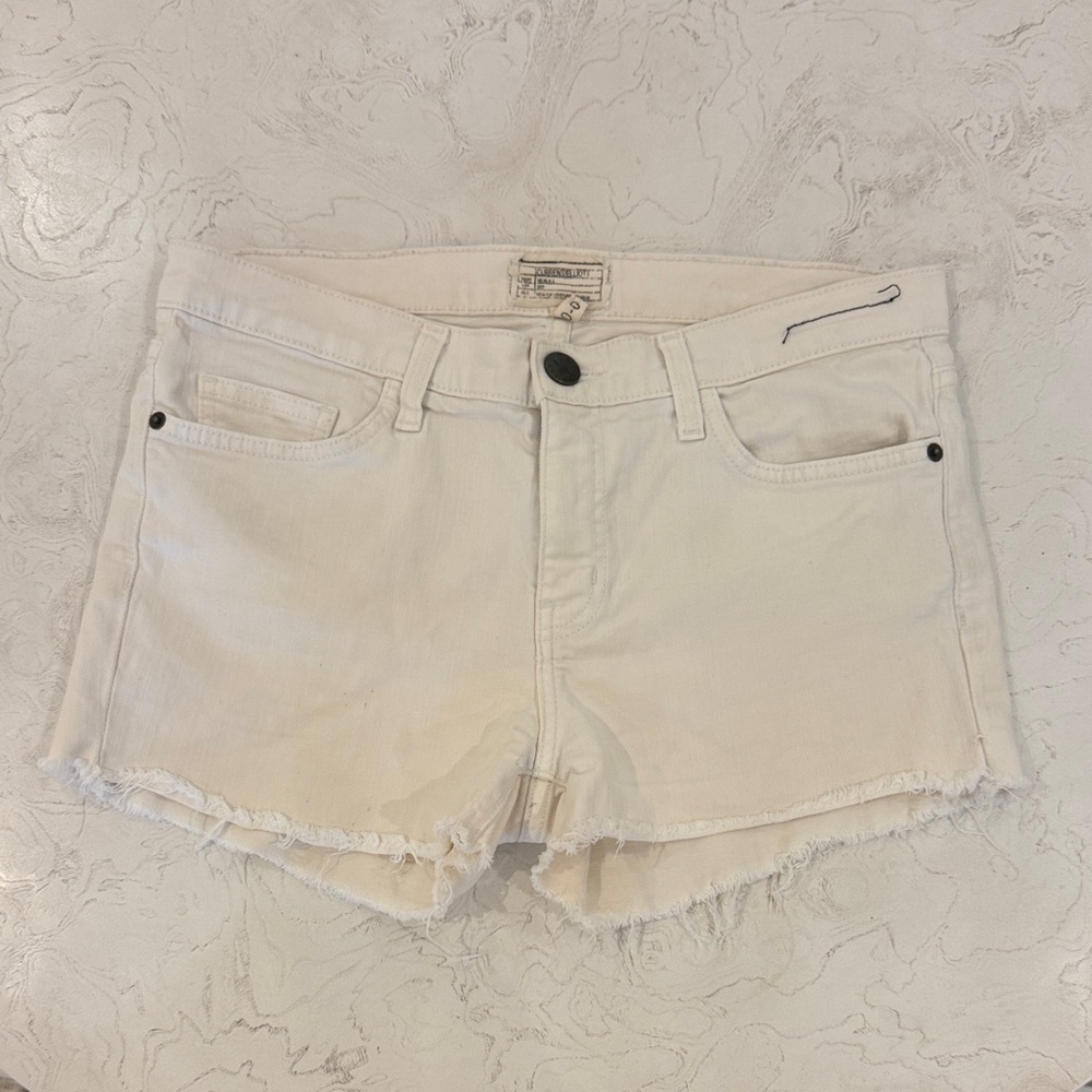 Current Elliott White Denim Frayed Hem Jean Shorts 30